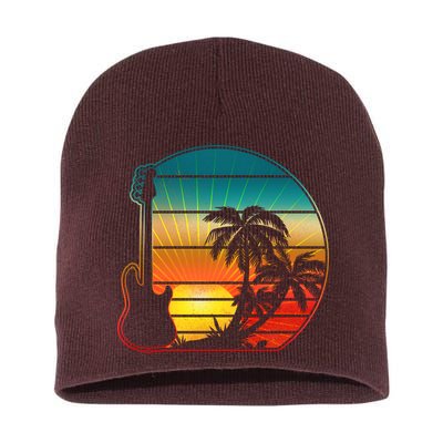 Retro Vintage Guitar Sunset Sunrise Island Short Acrylic Beanie