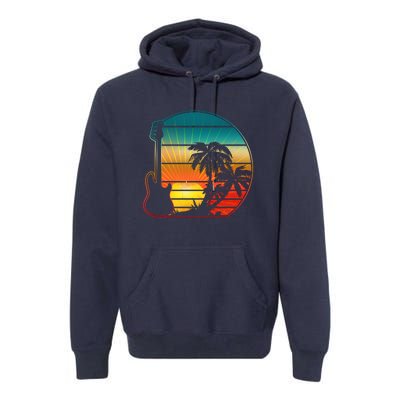 Retro Vintage Guitar Sunset Sunrise Island Premium Hoodie