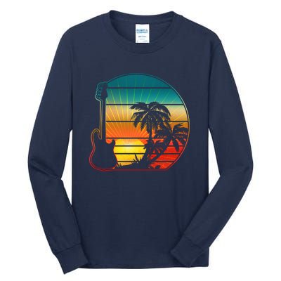 Retro Vintage Guitar Sunset Sunrise Island Tall Long Sleeve T-Shirt