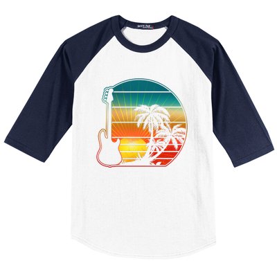 Retro Vintage Guitar Sunset Sunrise Island Baseball Sleeve Shirt