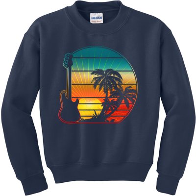 Retro Vintage Guitar Sunset Sunrise Island Kids Sweatshirt