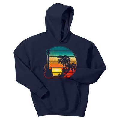 Retro Vintage Guitar Sunset Sunrise Island Kids Hoodie