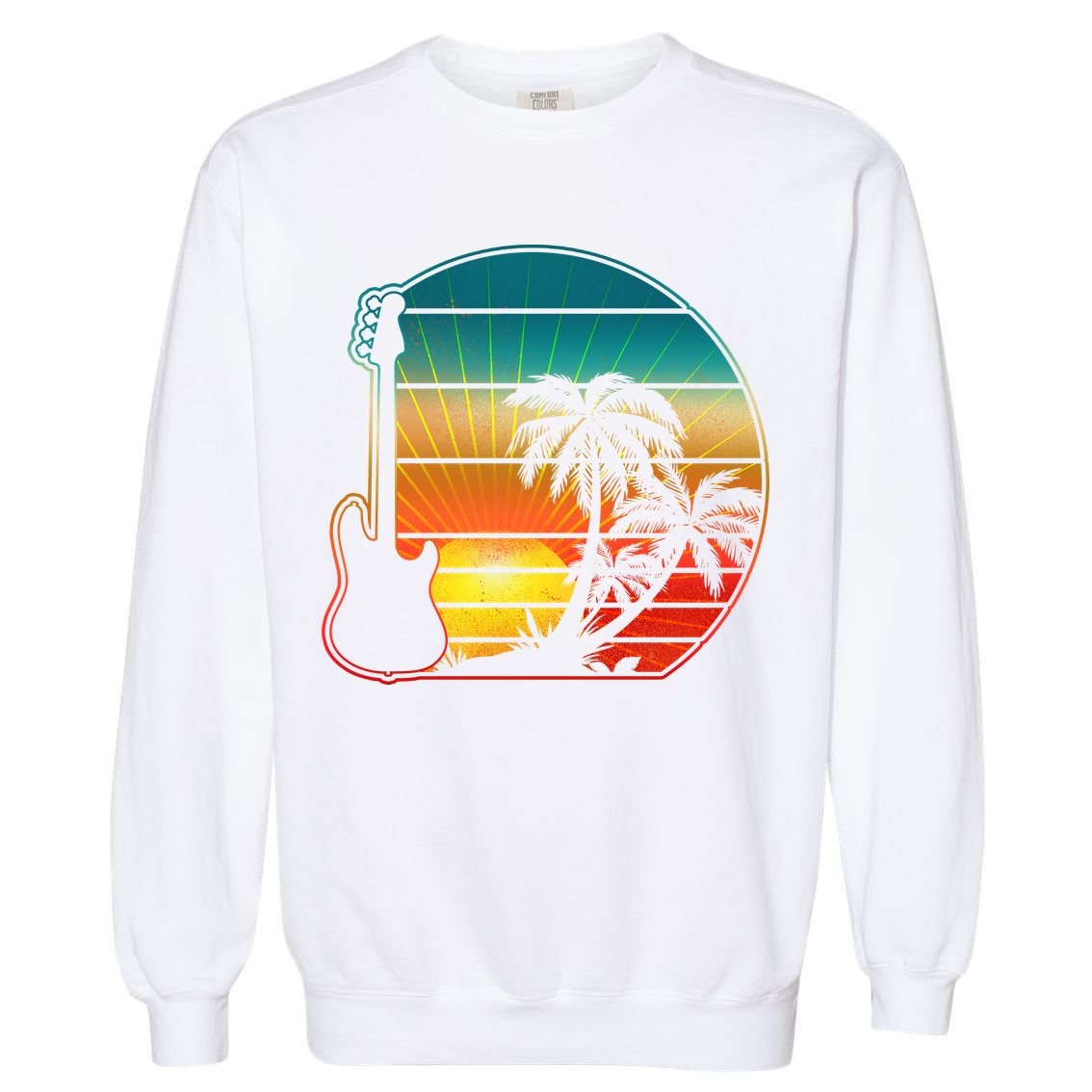 Retro Vintage Guitar Sunset Sunrise Island Garment-Dyed Sweatshirt