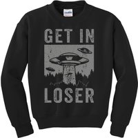 Retro Vintage Get In Loser Funny Ufo Alien Abduction Kids Sweatshirt