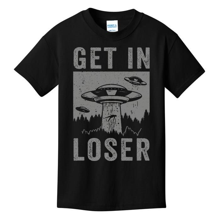 Retro Vintage Get In Loser Funny Ufo Alien Abduction Kids T-Shirt