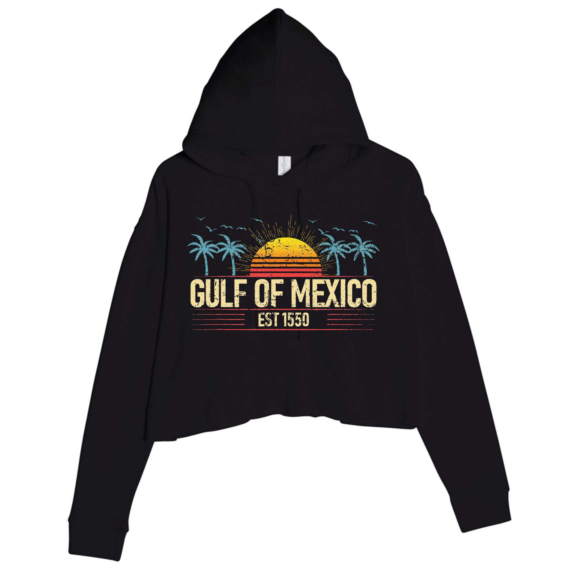 Retro Vintage Gulf of Mexico Beach Women Crop Fleece Hoodie