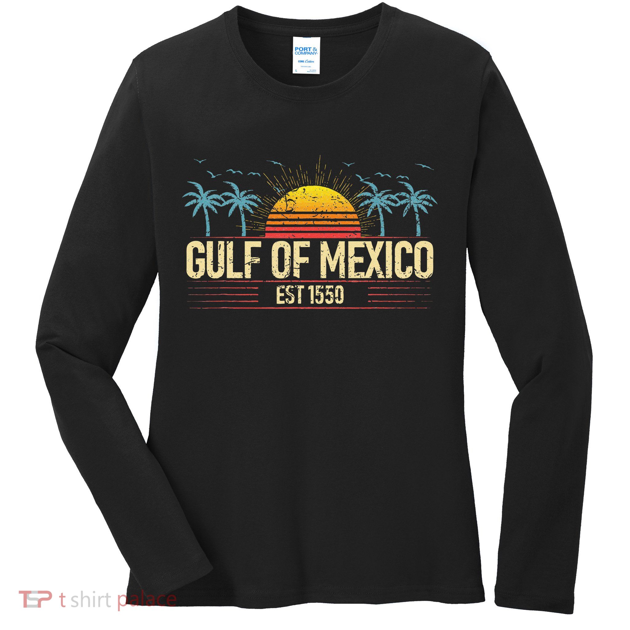 Retro Vintage Gulf of Mexico Beach Women Ladies Long Sleeve Shirt