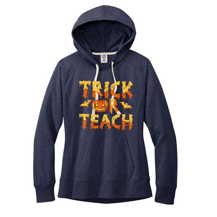 Retro Vintage Groovy Trick Or Teach Halloween Teacher Life Women's Fleece Hoodie