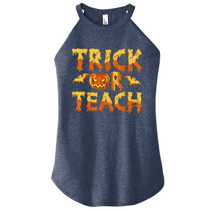 Retro Vintage Groovy Trick Or Teach Halloween Teacher Life Women's Perfect Tri Rocker Tank