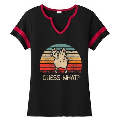 Retro Vintage Guess What Chicken Butt Funny Gift Ladies Halftime Notch Neck Tee