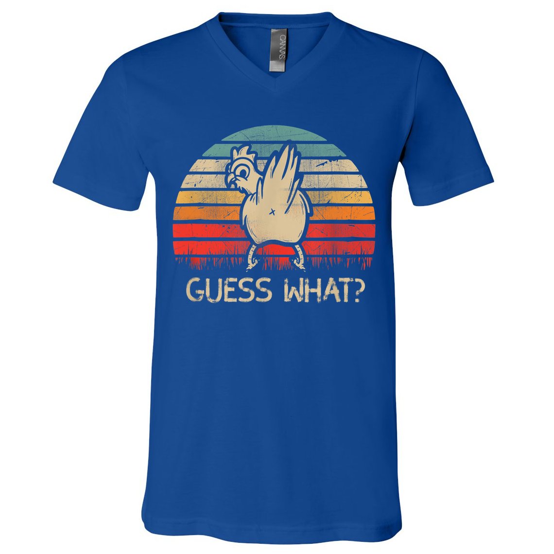 Retro Vintage Guess What Chicken Butt Funny Gift V-Neck T-Shirt