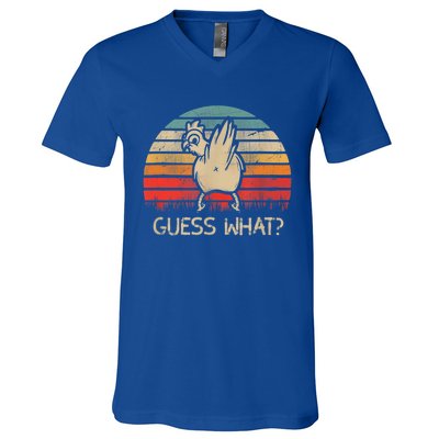 Retro Vintage Guess What Chicken Butt Funny Gift V-Neck T-Shirt