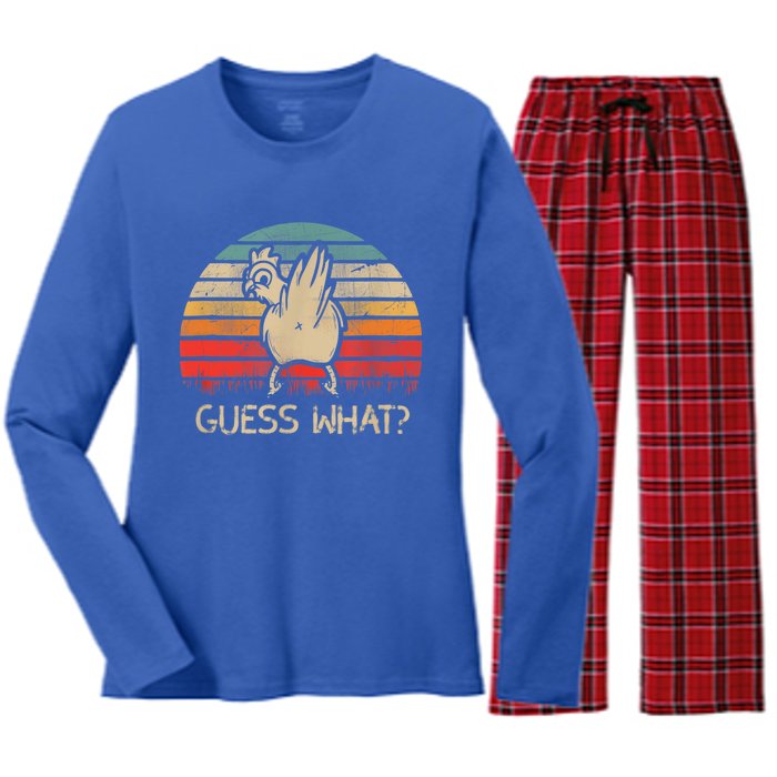 Retro Vintage Guess What Chicken Butt Funny Gift Women's Long Sleeve Flannel Pajama Set 