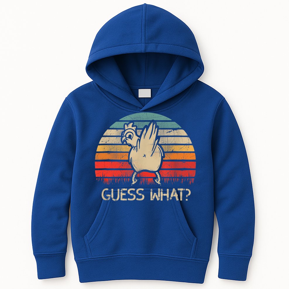 Retro Vintage Guess What Chicken Butt Funny Gift Kids Hoodie