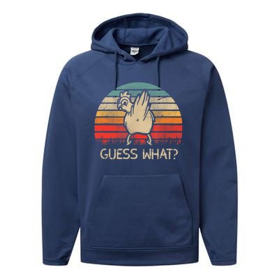 Retro Vintage Guess What Chicken Butt Funny Gift Performance Fleece Hoodie