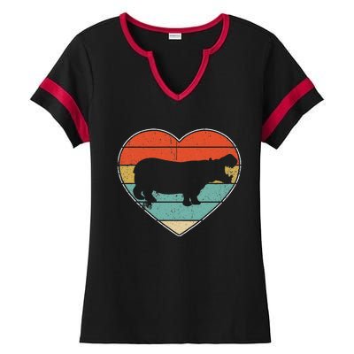 Retro Vintage Hippo Heart Valentine Gift Cute Ladies Halftime Notch Neck Tee