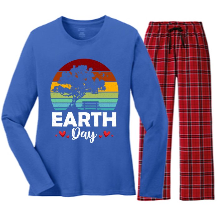 Retro Vintage Happy Earth Day Save Our Planet Environt Meaningful Gift Women's Long Sleeve Flannel Pajama Set 