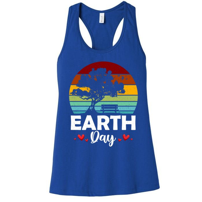 Retro Vintage Happy Earth Day Save Our Planet Environt Meaningful Gift Women's Racerback Tank