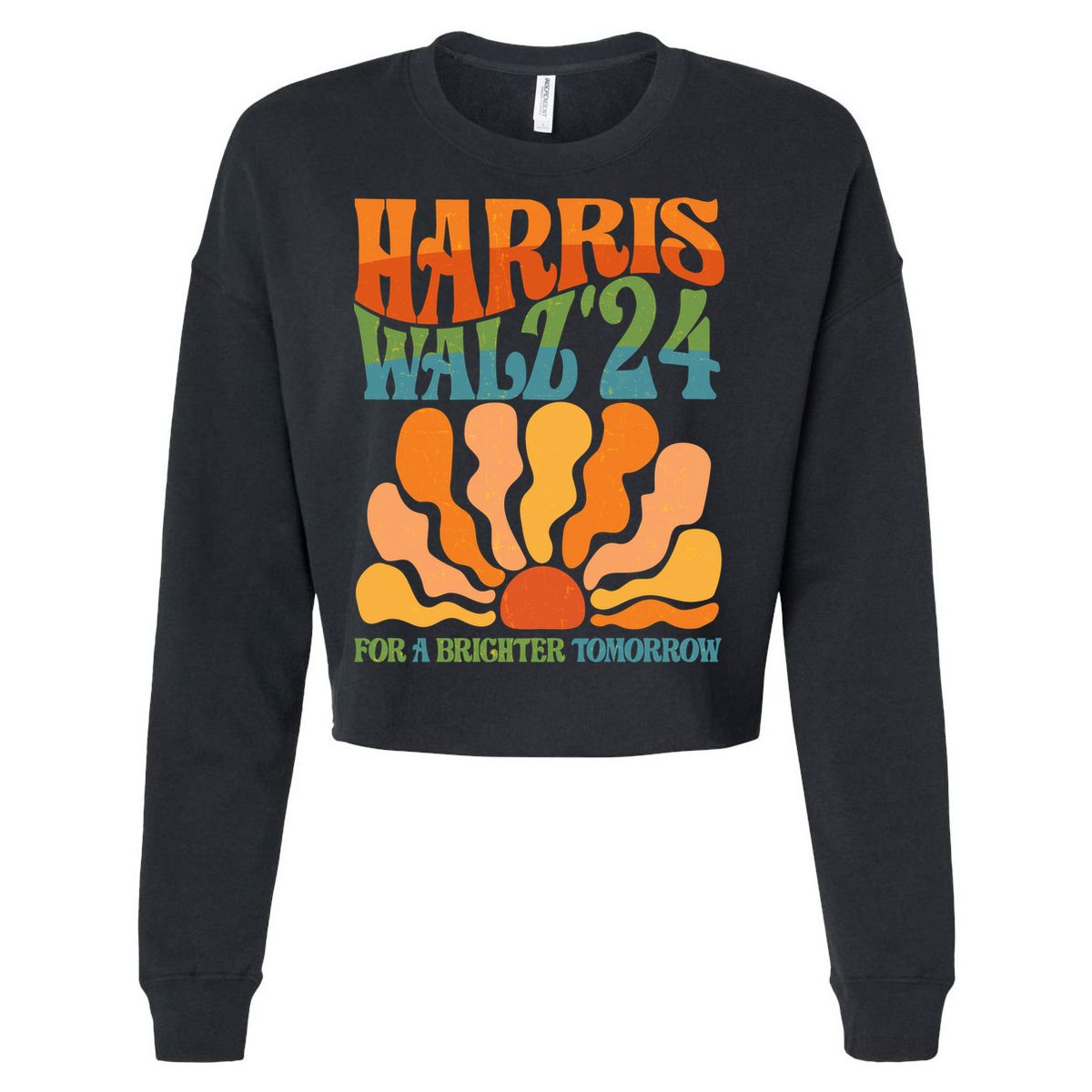 Retro Vintage Harris Walz For A Brighter Future 2024 Election Cropped Pullover Crew
