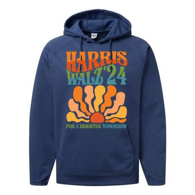 Retro Vintage Harris Walz For A Brighter Future 2024 Election Performance Fleece Hoodie