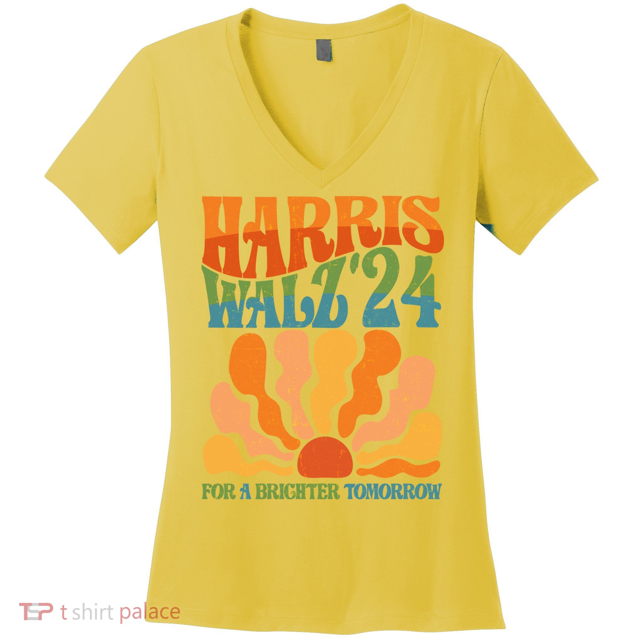 Retro Vintage Harris Walz For A Brighter Future 2024 Election Women's V-Neck T-Shirt