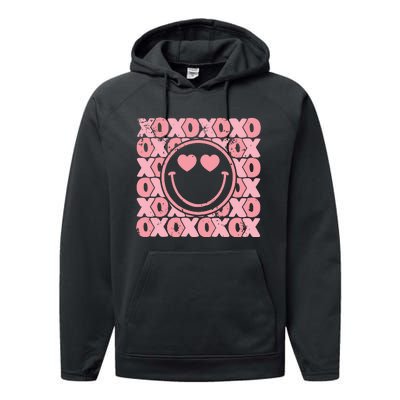 Retro Valentine Heart Xoxo Performance Fleece Hoodie