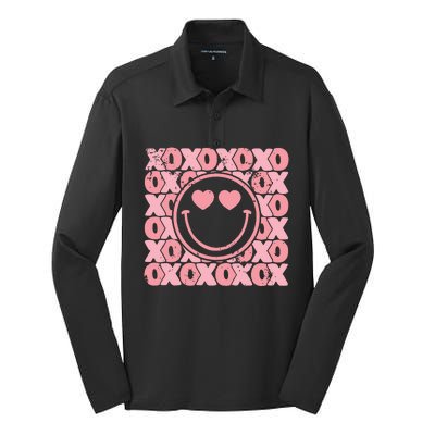 Retro Valentine Heart Xoxo Silk Touch Performance Long Sleeve Polo