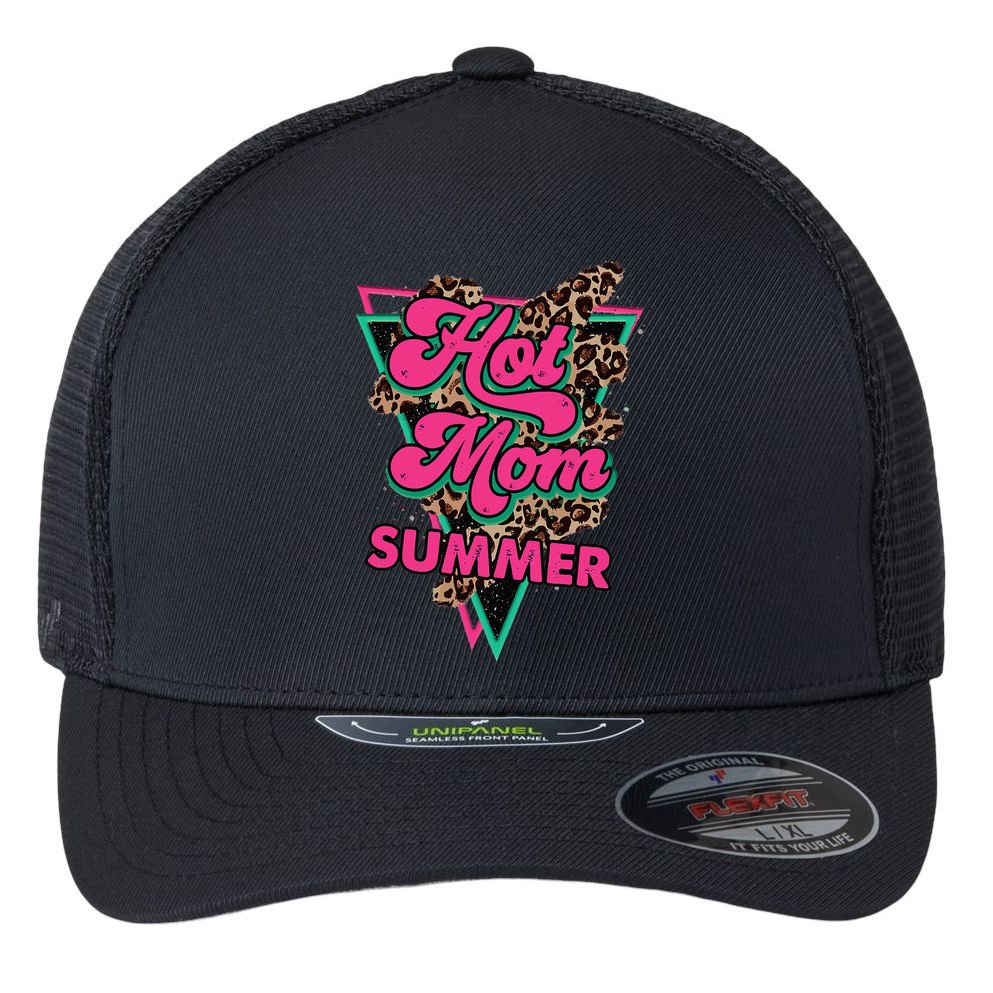 Retro Vintage Hot Mom Summer Vibes Leopard Print Summer Flexfit Unipanel Trucker Cap