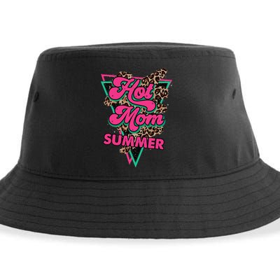 Retro Vintage Hot Mom Summer Vibes Leopard Print Summer Sustainable Bucket Hat