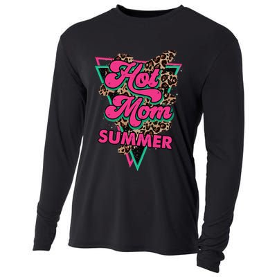 Retro Vintage Hot Mom Summer Vibes Leopard Print Summer Cooling Performance Long Sleeve Crew