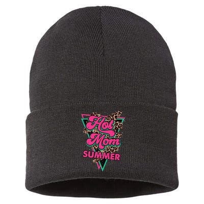Retro Vintage Hot Mom Summer Vibes Leopard Print Summer Sustainable Knit Beanie