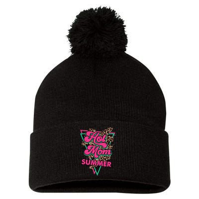 Retro Vintage Hot Mom Summer Vibes Leopard Print Summer Pom Pom 12in Knit Beanie