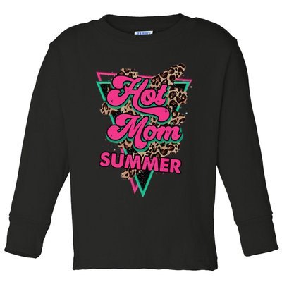 Retro Vintage Hot Mom Summer Vibes Leopard Print Summer Toddler Long Sleeve Shirt