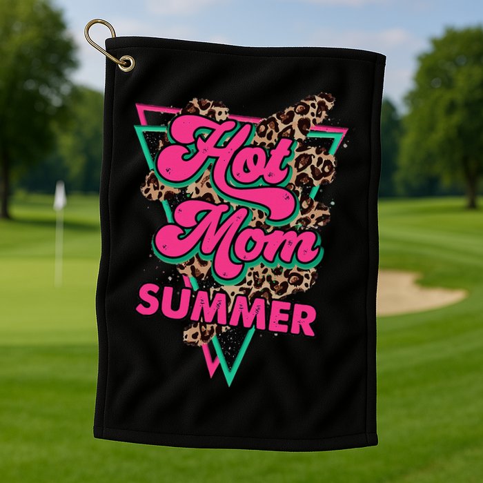 Retro Vintage Hot Mom Summer Vibes Leopard Print Summer Golf Towel