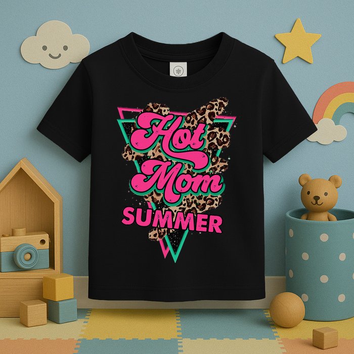 Retro Vintage Hot Mom Summer Vibes Leopard Print Summer Toddler T-Shirt