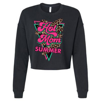 Retro Vintage Hot Mom Summer Vibes Leopard Print Summer Cropped Pullover Crew