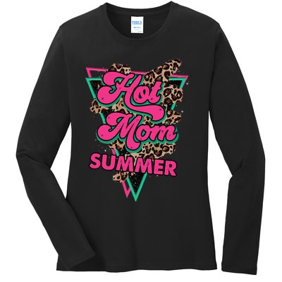 Retro Vintage Hot Mom Summer Vibes Leopard Print Summer Ladies Long Sleeve Shirt