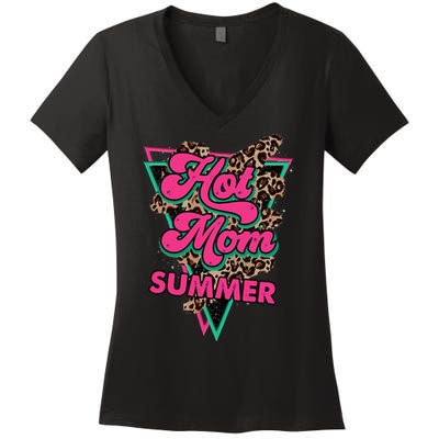 Retro Vintage Hot Mom Summer Vibes Leopard Print Summer Women's V-Neck T-Shirt