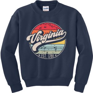 Retro Virginia Home State Va Cool 70s Style Sunset Kids Sweatshirt