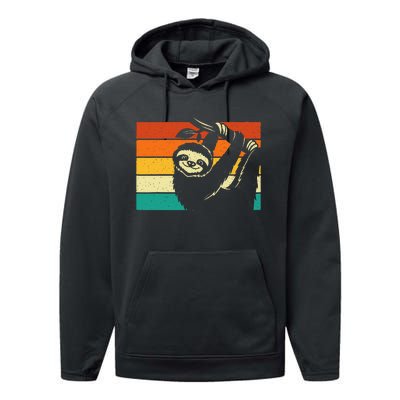 Retro Vintage Hanging Sloth Nature Animal Lover Zookeeper Performance Fleece Hoodie