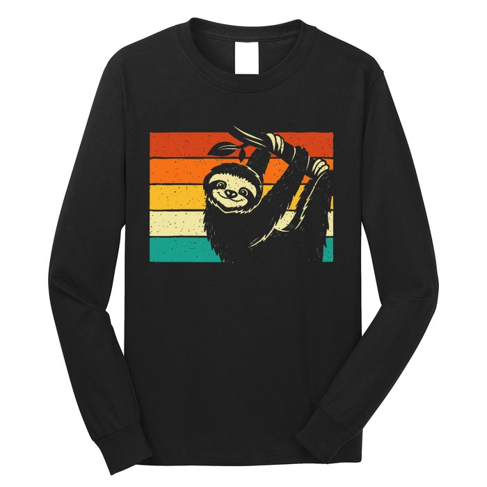 Retro Vintage Hanging Sloth Nature Animal Lover Zookeeper Long Sleeve Shirt