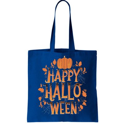 Retro Vintage Happy Halloween Pumpkin Spider Webs Vines Funny Tote Bag