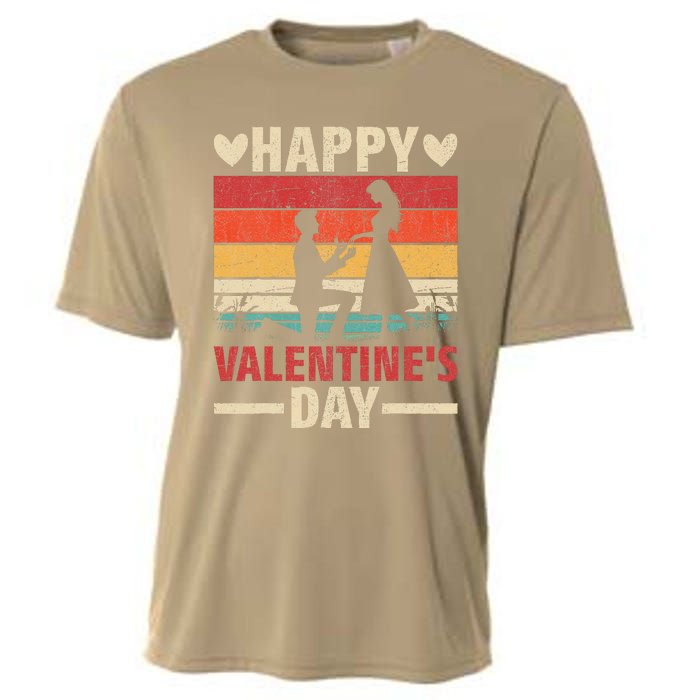 Retro Vintage Happy ValentineS Day Proposal Silhouette Cooling Performance Crew T-Shirt