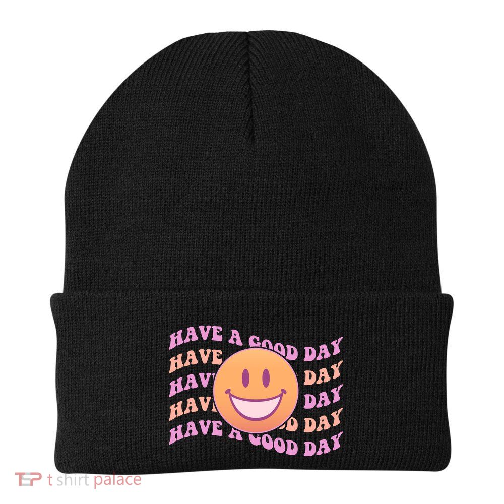 Retro Vintage Have A Good Day Smiley Emoji Beanie