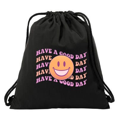 Retro Vintage Have A Good Day Smiley Emoji Drawstring Bag