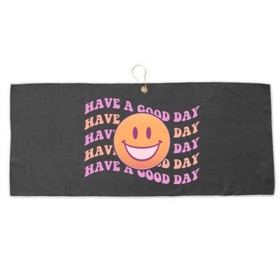 Retro Vintage Have A Good Day Smiley Emoji Large Microfiber Waffle Golf Towel