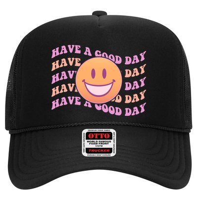 Retro Vintage Have A Good Day Smiley Emoji Trucker Hat