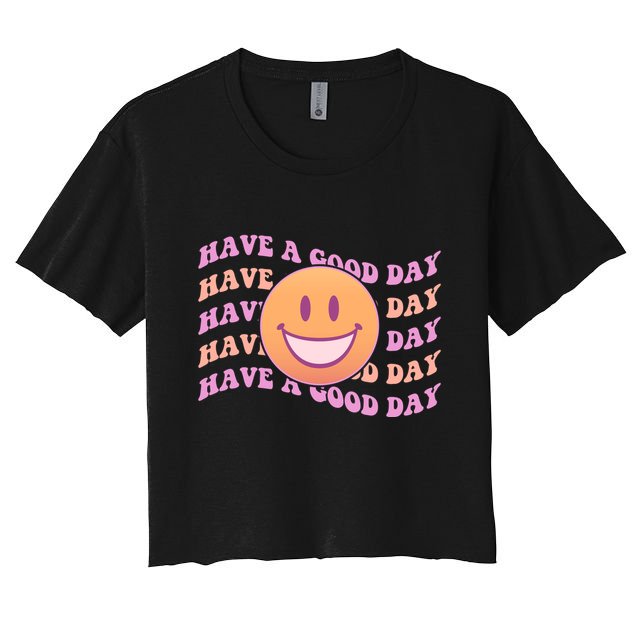 Retro Vintage Have A Good Day Smiley Emoji Crop Top