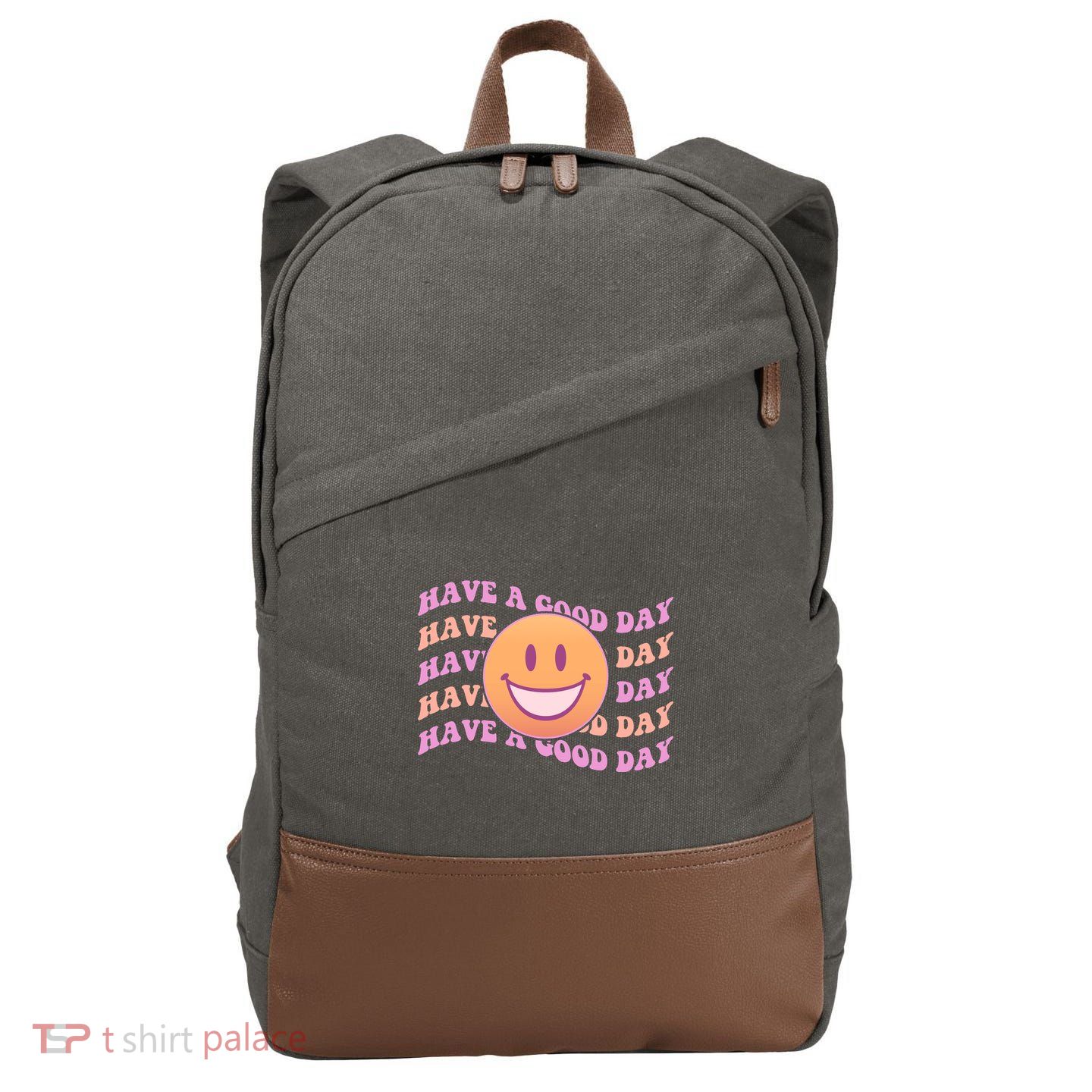 Retro Vintage Have A Good Day Smiley Emoji Cotton Canvas Backpack