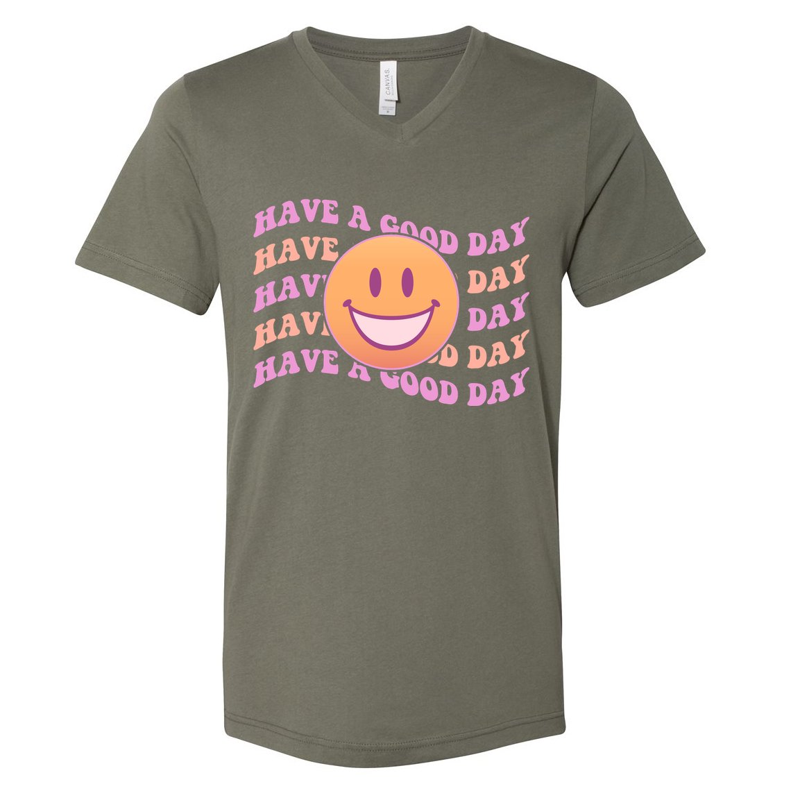 Retro Vintage Have A Good Day Smiley Emoji V-Neck T-Shirt